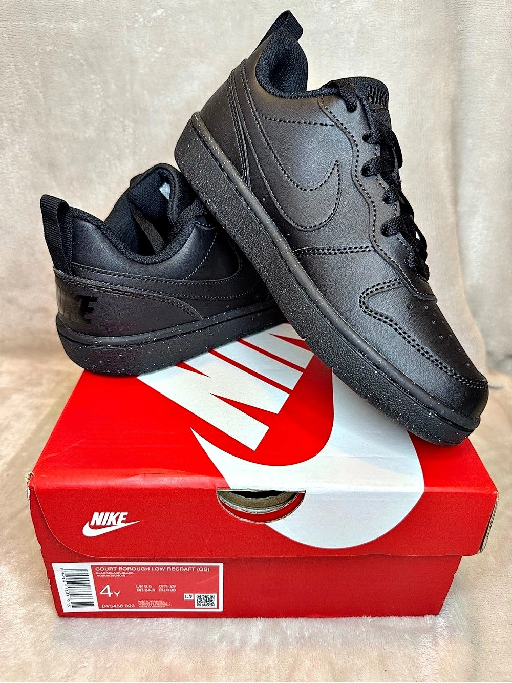 Nike Court Borough Low Recraft (GS) ) Black Girls US 4Y NWT
